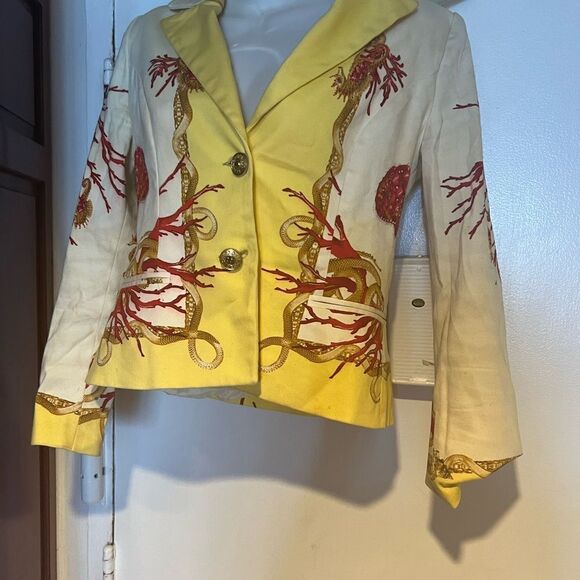 SFARZO ITALIAN LUXURY chains leaf’s elegant dress suit coat FLORAL BLAZER JACKET - Picture 3 of 13